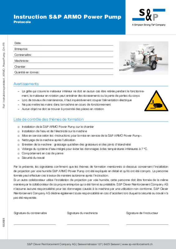 Protocole d'instruction S&P ARMO Power Pump