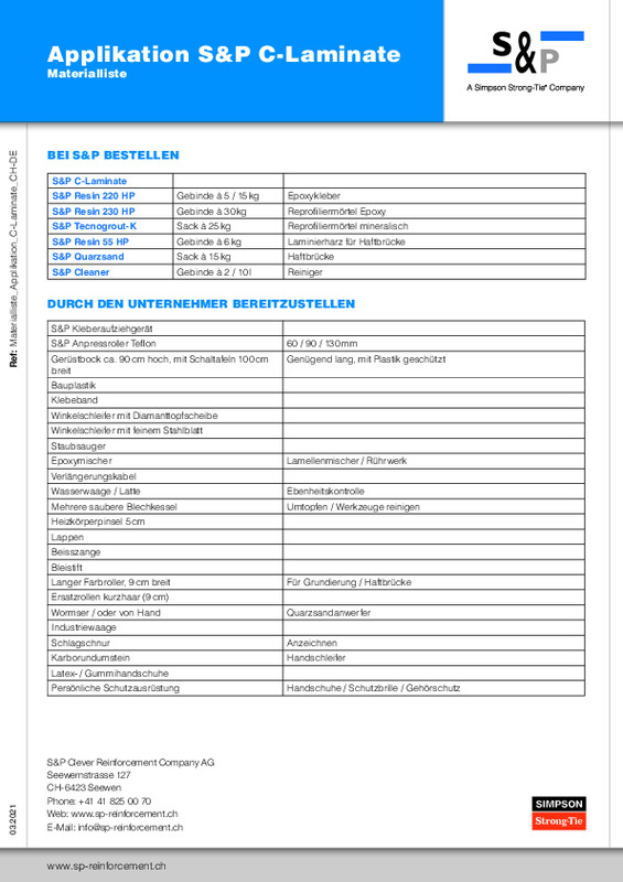 Materialliste - Applikation S&P C-Laminate