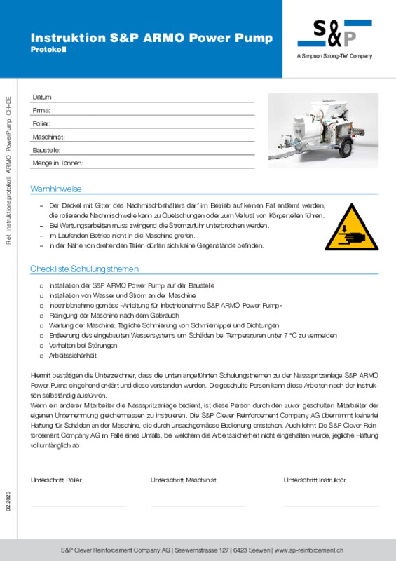 Instruktionsprotokoll S&P ARMO Power Pump